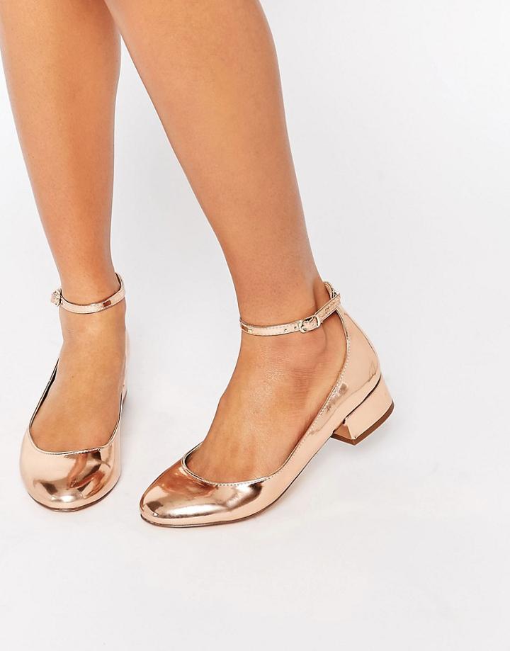 Blink Ankle Strap Low Heeled Ballerina Shoes - Rose Gold