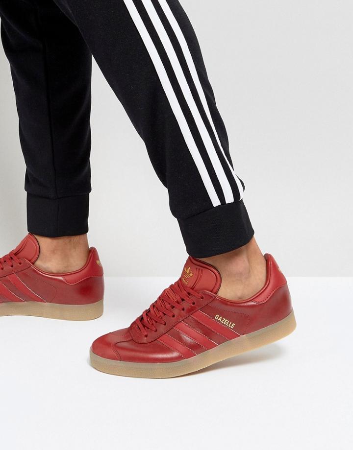 Adidas Originals Gazelle Leather Sneakers In Red Bz0025 - Red