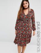 Alice & You Midi Dress In All Over Floral Print And Neck Tie - Multi