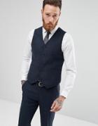 Asos Skinny Suit Vest In Navy Herringbone - Navy