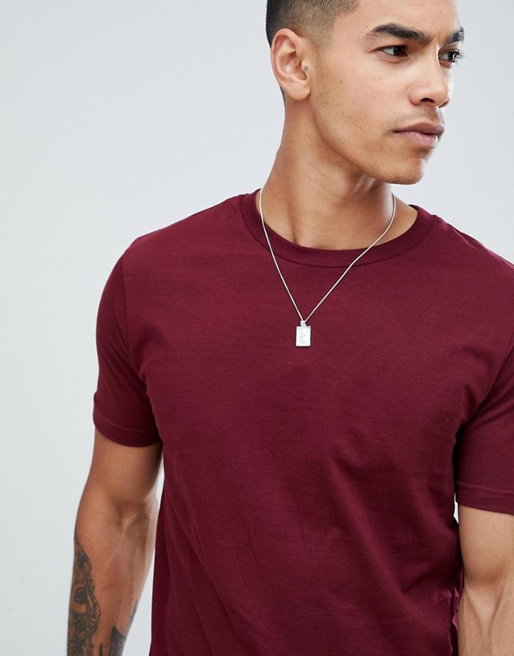 Pull & Bear Join Life Basic T-shirt In Burgundy - Red