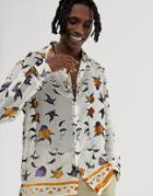 Asos Edition Regular Fit Floral Burnout Shirt With Boarder Hem - White