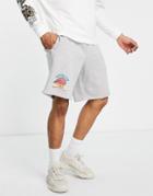 Asos Design Relaxed Shorts In Gray Heather With Varsity Print