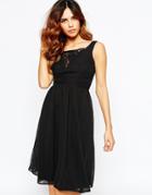 Elise Ryan Ruched Midi Skater Dress With Plunge Lace Bust - Black $43.00