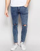 Pull & Bear Super Skinny Jeans In Acid Wash Light Blue - Light Blue
