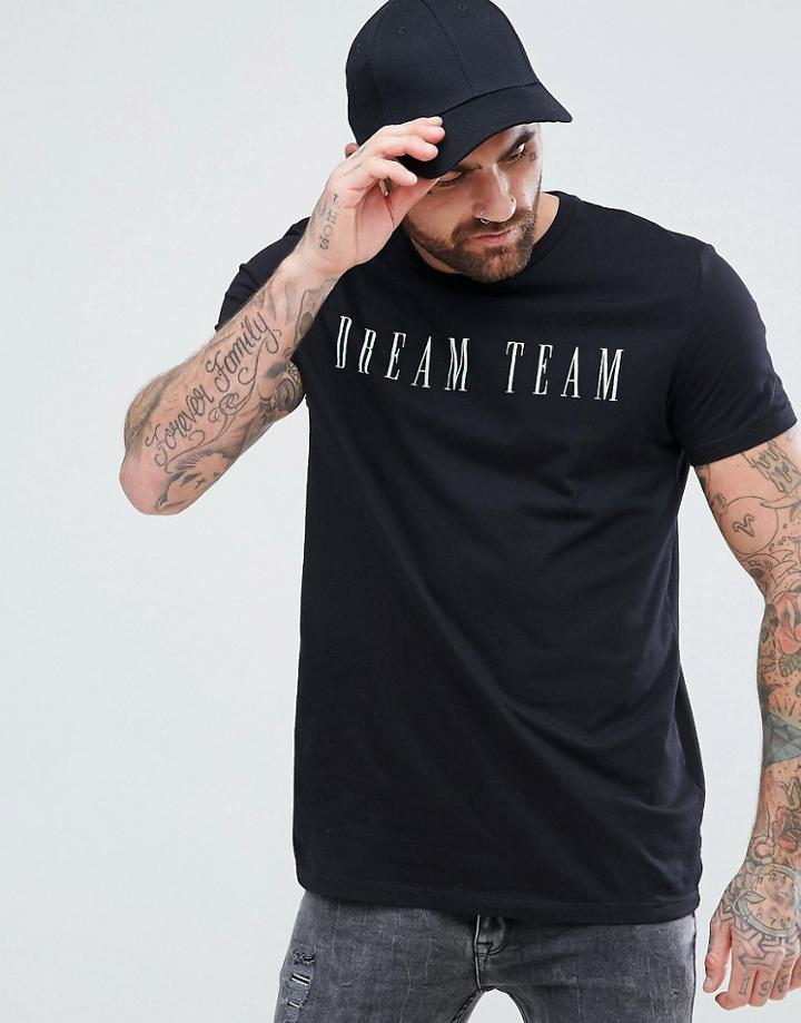 Asos Longline T-shirt With Dream Team Print - Black