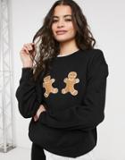 Monki Nana Organic Cotton Blend Gingerbread Man Print Sweatshirt In Black