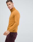 Asos Design Lambswool Roll Neck Sweater In Mustard - Yellow