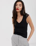 Stradivarius Sleeveless Top With Lace Shoulder Detail In Black - Black