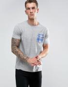 Brave Soul Printed Check Flap Pocket T-shirt - Gray