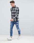 Asos Design Skinny Check Shirt In Grey - Gray