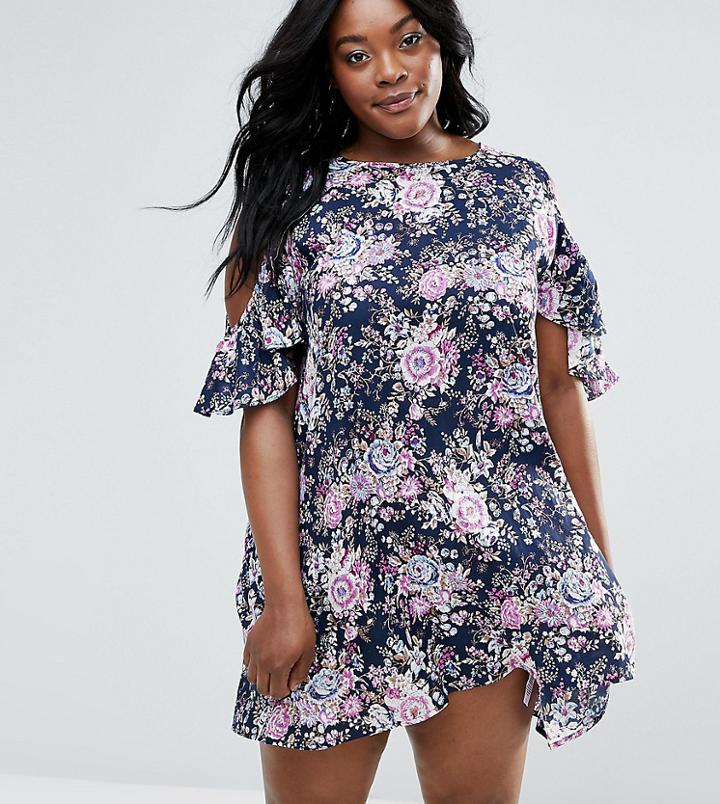 Nvme Plus Cold Shoulder Dress With Ruffle Detail - Multi