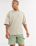 Asos Design Organic Oversized Heavyweight T-shirt With Polo Collar In Beige