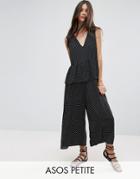 Asos Petite Jumpsuit In Spot With Peplum Ruffle Detail - Multi