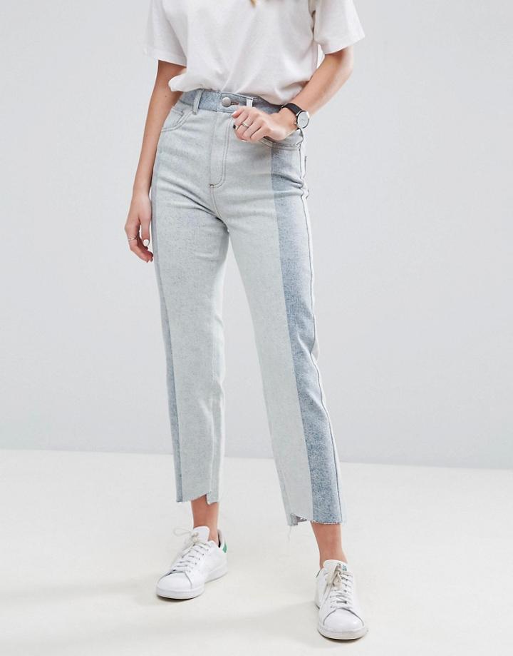 Asos Deconstructed Straight Leg Jeans In Tonal 80s Bleach Light Acid Wash - Blue