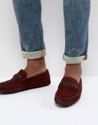 Asos Design Driving Shoes In Burgundy Suede With Braid Detail - Red