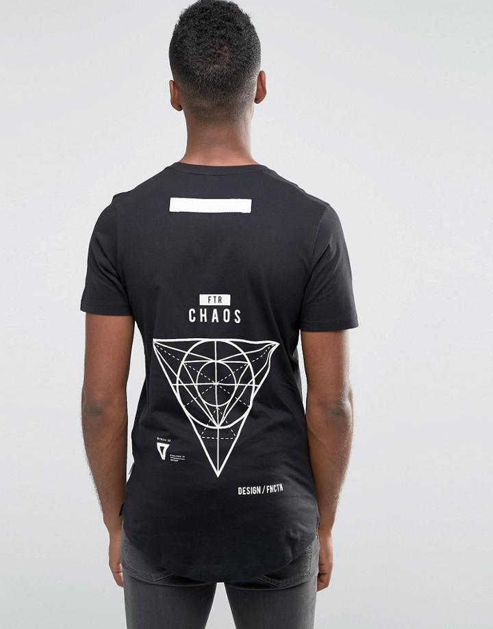 Jack & Jones Longline T-shirt With Curved Hem And Front And Back Print - Black