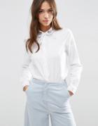 Asos Embroidered Collar Casual Pussy Bow Shirt - White