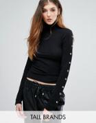 Missguided Tall Ribbed High Neck Popper Detail Top - Black