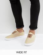 Asos Wide Fit Lace Up Sneakers In Stone Canvas - Stone