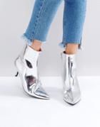 Raid Alecia Metallic Kitten Heel Boots - Silver