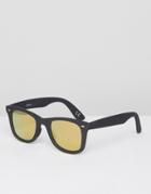 Asos Square Sunglasses In Rubberised Black With Orange Lens - Black