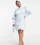 Collective The Label Curve High Neck Satin Mini Dress In Powder Blue - Exclusive To Asos