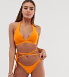 Wolf & Whistle Fuller Bust Exclusive Eco Halter Triangle Bikini Top In Orange D - F Cup
