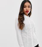 Asos Design Petite Long Sleeve Long Sleeve Shirt In Stretch Cotton - White