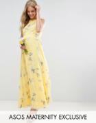 Asos Maternity Wedding Maxi Dress In Sunshine Floral Print - Yellow