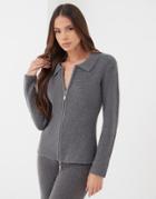 4th & Reckless Knitted Zip Cardigan In Charcoal - Part Of A Set-gray