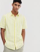 Weekday Louie Vertical Striped Shirt In Yellow-white