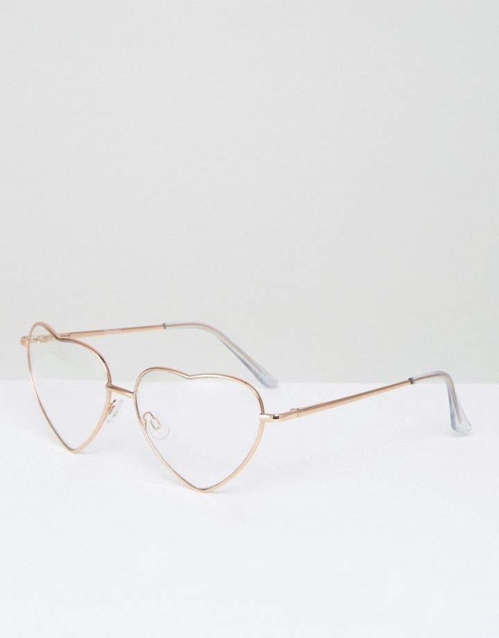Asos Geeky Clear Lens Heart Shape Glasses - Gold
