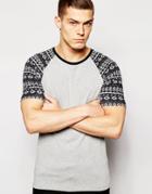 Asos Muscle T-shirt With Geo-tribal Contrast Raglan Sleeves And Stretch