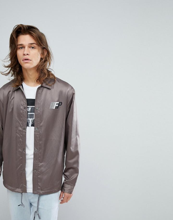 Fairplay Satin Coach Jacket With Back Print - Gray