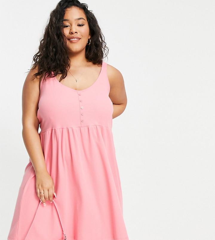 Cotton: On Curve Button Down Midi Dress In Pink