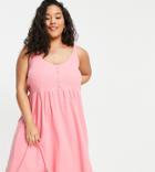 Cotton: On Curve Button Down Midi Dress In Pink