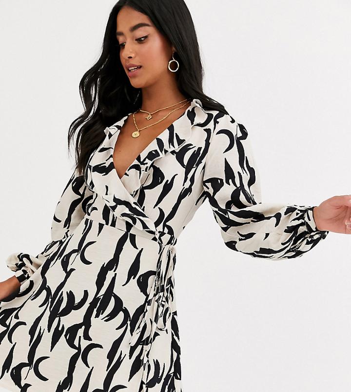 Glamorous Petite Wrap Dress In Brushstroke Print