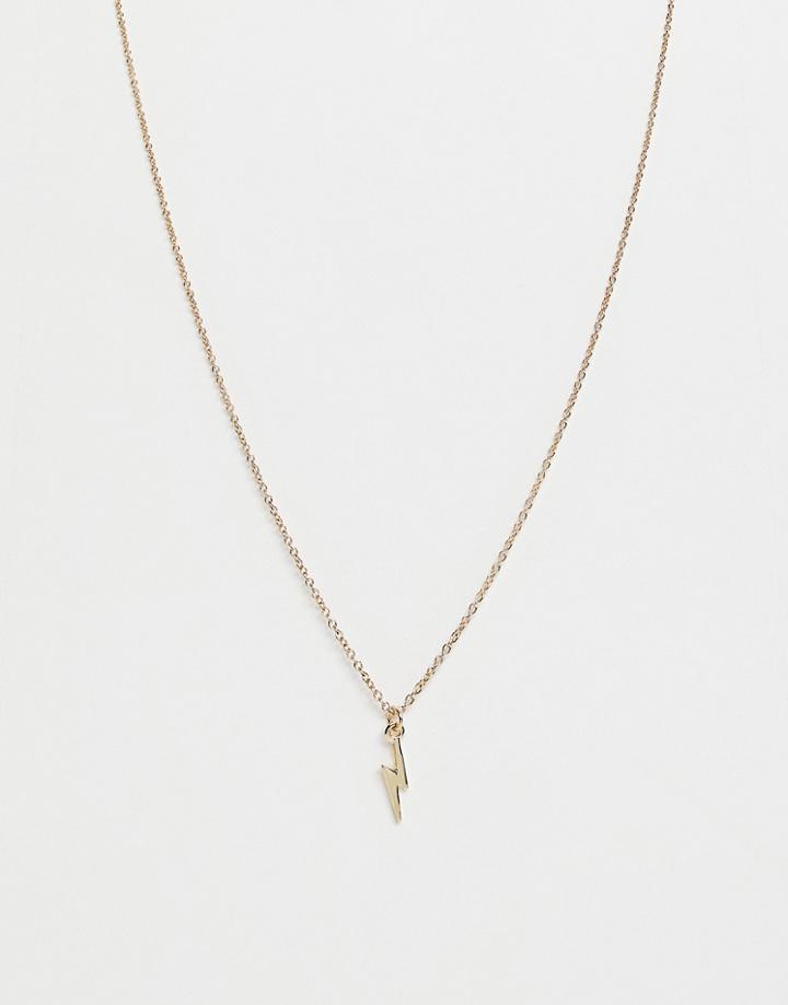 Asos Design Necklace With Ditsy Lightning Bolt In Gold Tone