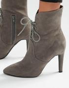 London Rebel Lace Up Point Heeled Ankle Boots - Gray
