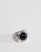 Icon Brand Burnished Silver Signet Ring With Black Onyx Stone - Silver