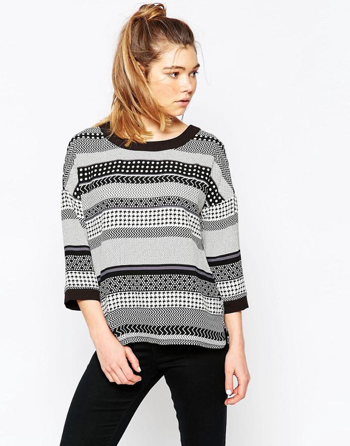 Ichi Mixed Striped Top - Cloud Dancer