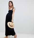 Asos Design Maternity Ruffle Strap Shirred Maxi Sundress - Black