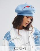 Sacred Hawk Rose Print Beret - Blue