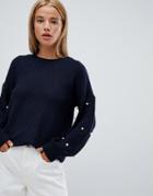 Only Mella Pearl Sleeve Sweater - Navy
