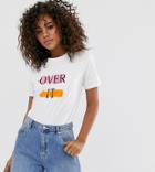 Asos Design Tall T-shirt With Over It In Bright Motif In Organic Cotton-white