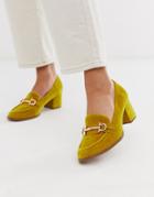 Asos Design Stirrup Mid-heeled Loafers In Mustard-yellow
