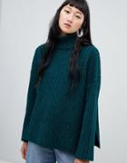 Weekday Ribbed Chunky Turtleneck With Side Splits - Green