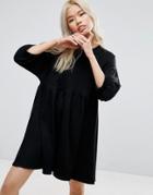 Asos Cotton Smock Dress With Elastic Cuff Detail - Black