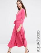Asos Petite Wrap Maxi Dress In Crepe With Tie Belt - Raspberry